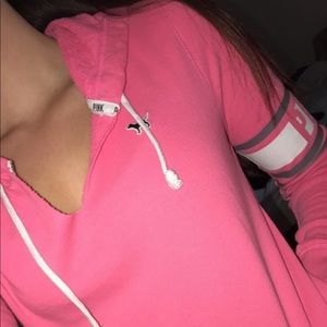 Extra Small Pink V Neck Hoodie
